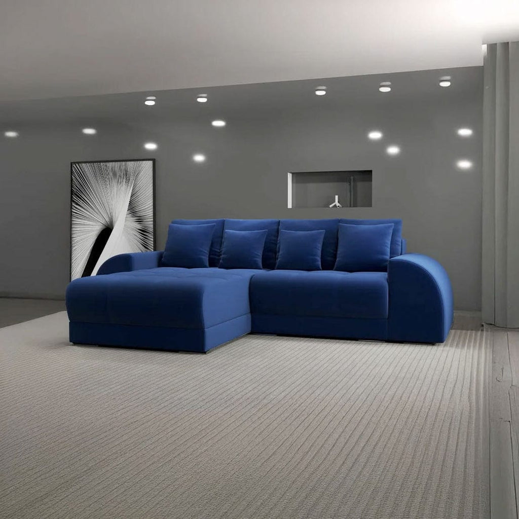 Colțar extensibil dumonde cu ladă de depozitare si sezut confortabil din spuma high-density, Verona Royal Albastru 290x185 cm