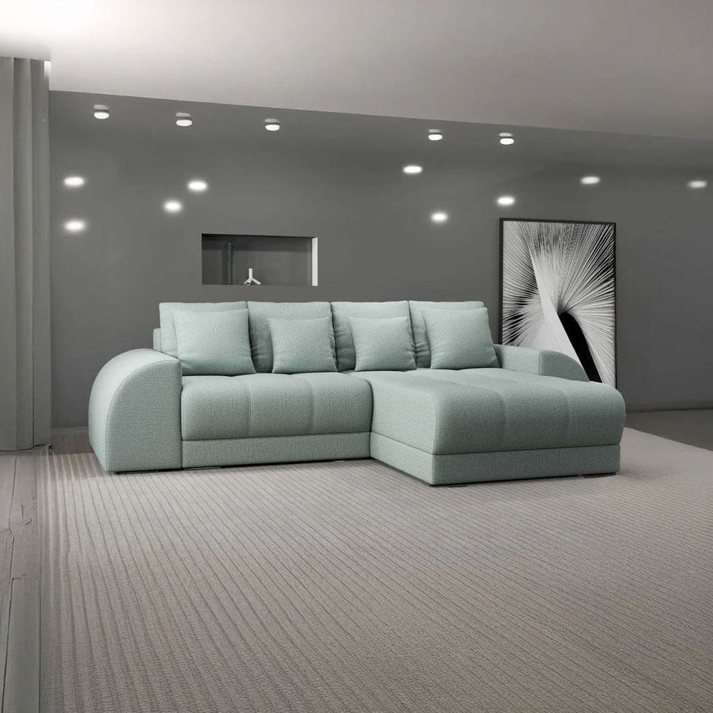 Colțar extensibil dumonde cu ladă de depozitare si sezut confortabil din spuma high-density, Verona Enjoy Mint II 290x185 cm