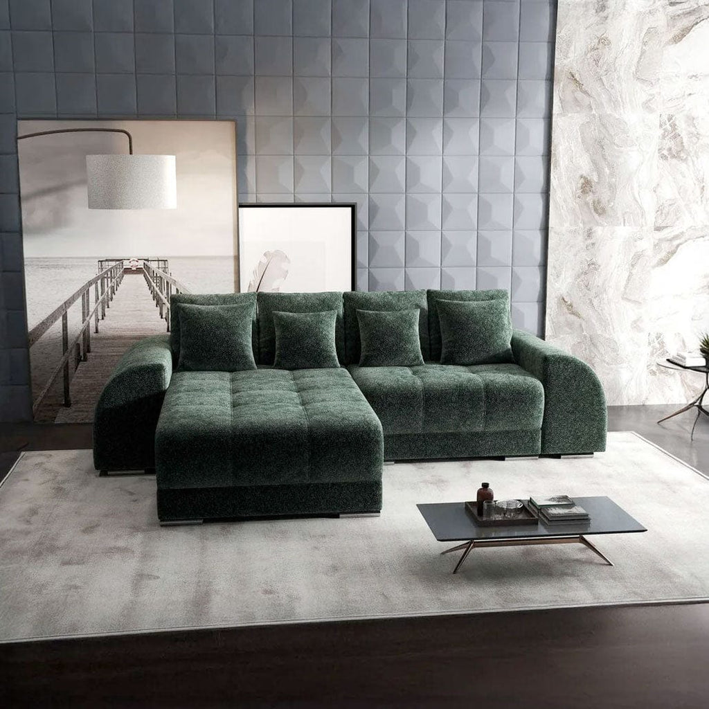 Colțar extensibil dumonde cu ladă de depozitare si sezut confortabil din spuma high-density, Verona Euphoria Verde 290x185 cm