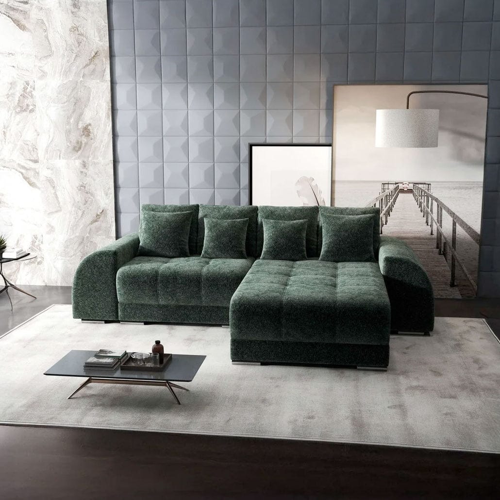 Colțar extensibil dumonde cu ladă de depozitare si sezut confortabil din spuma high-density, Verona Euphoria Verde II 290x185 cm