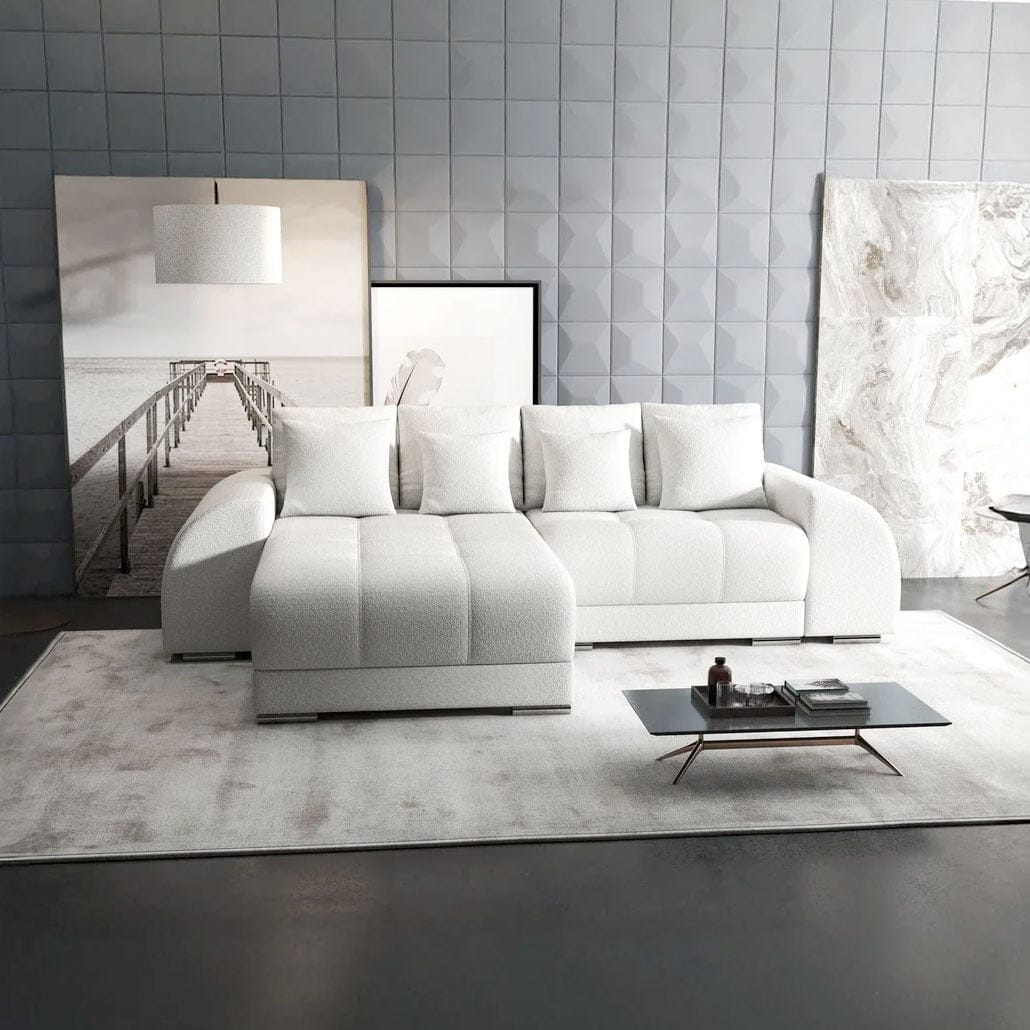 Colțar extensibil dumonde cu ladă de depozitare si sezut confortabil din spuma high-density, Verona Euphoria Ivory 290x185 cm