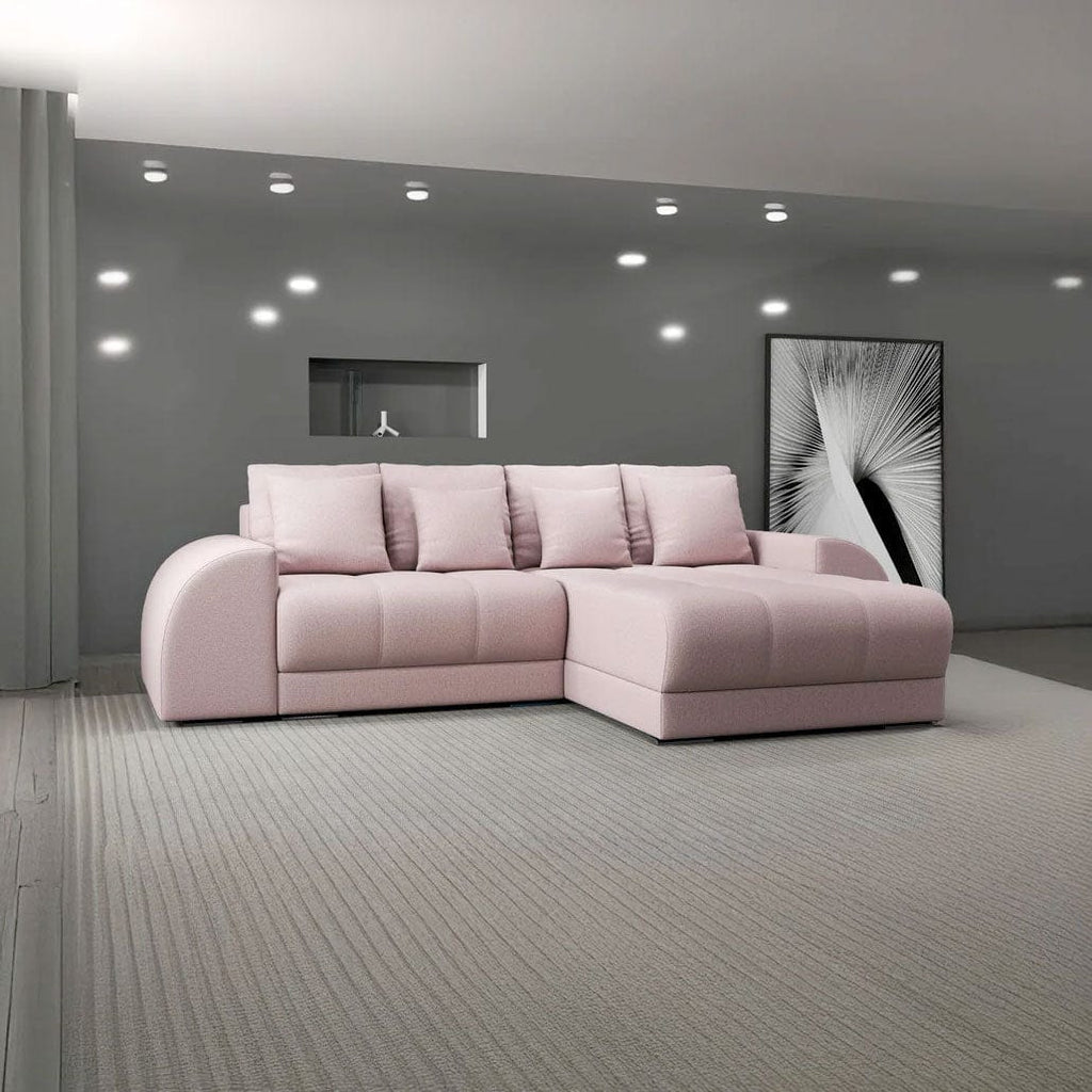 Colțar extensibil dumonde cu ladă de depozitare si sezut confortabil din spuma high-density, Verona Enjoy Roz II 290x185 cm