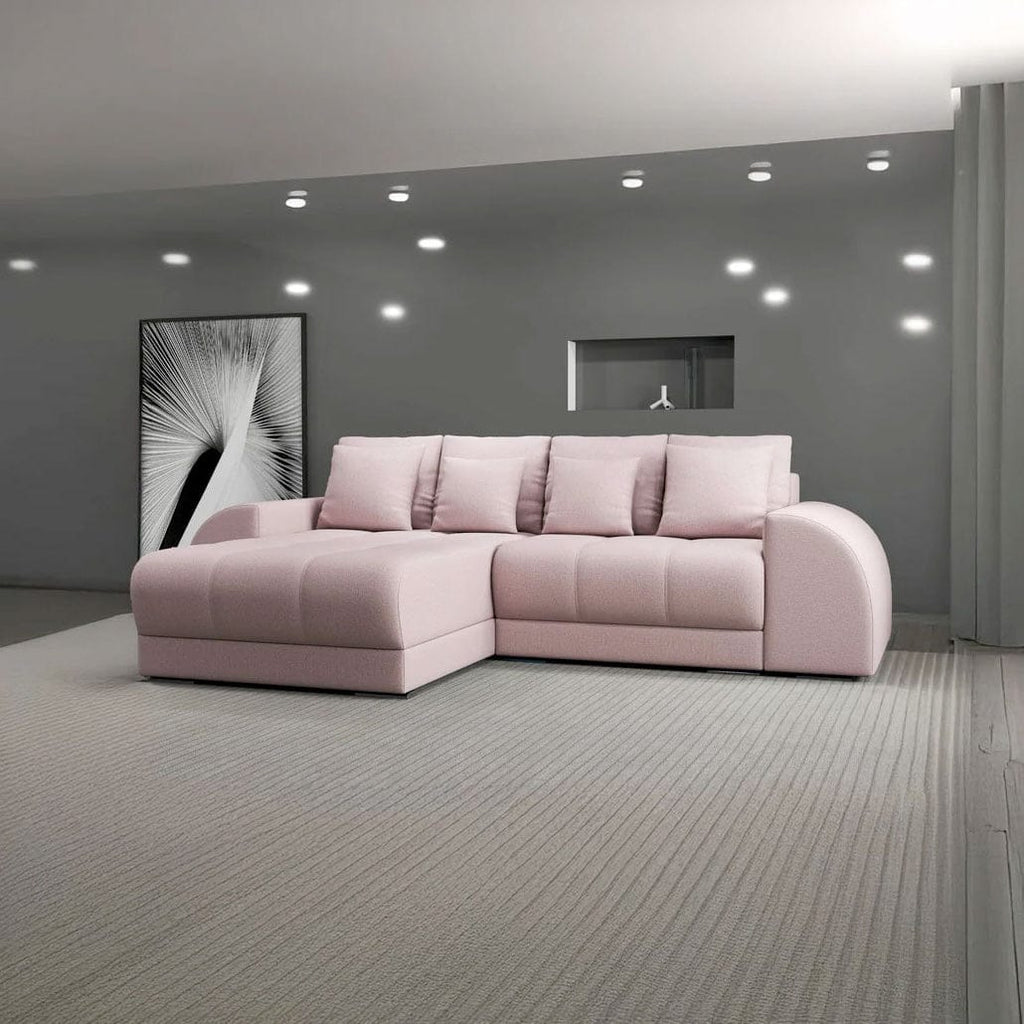 Colțar extensibil dumonde cu ladă de depozitare si sezut confortabil din spuma high-density, Verona Enjoy Roz 290x185 cm