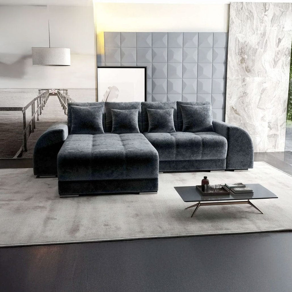 Colțar extensibil dumonde cu ladă de depozitare si sezut confortabil din spuma high-density, Verona Euphoria Grafit 290x185 cm