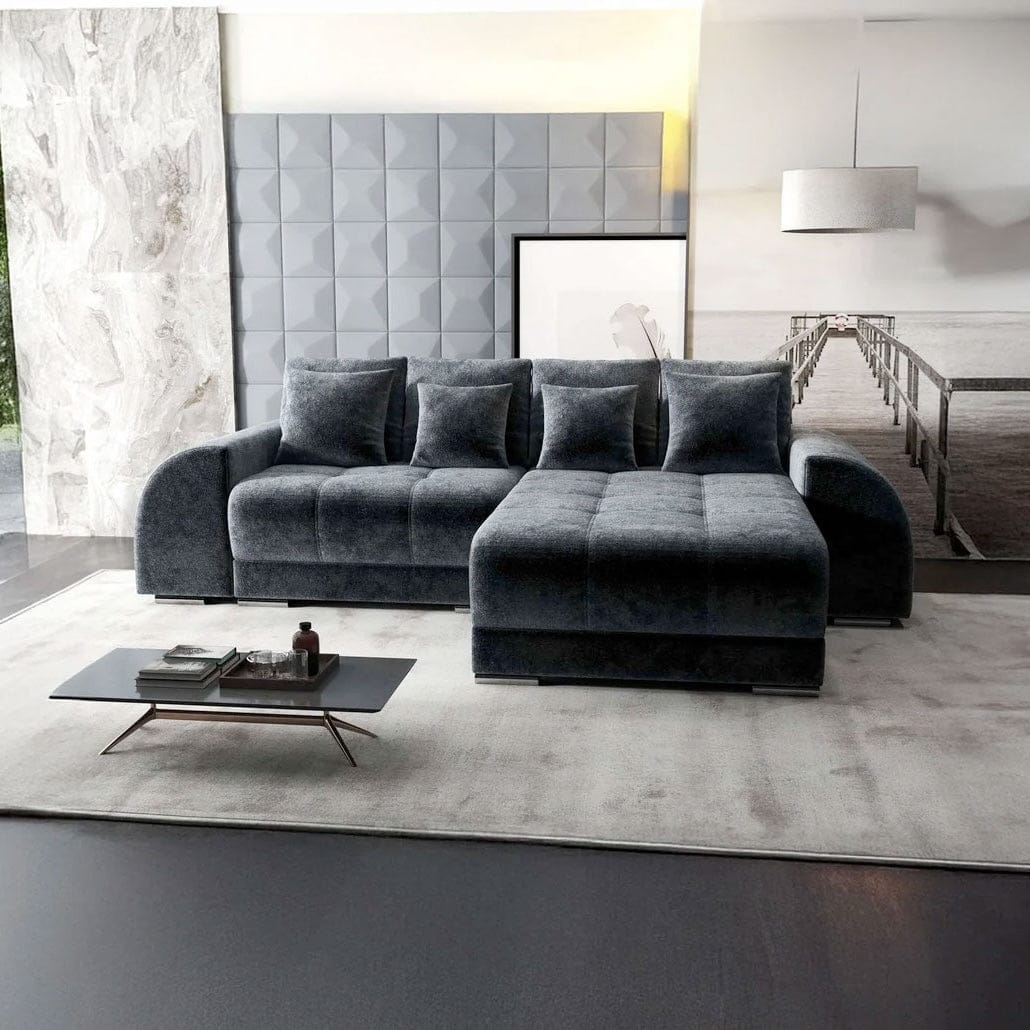 Colțar extensibil dumonde cu ladă de depozitare si sezut confortabil din spuma high-density, Verona Euphoria Grafit II 290x185 cm