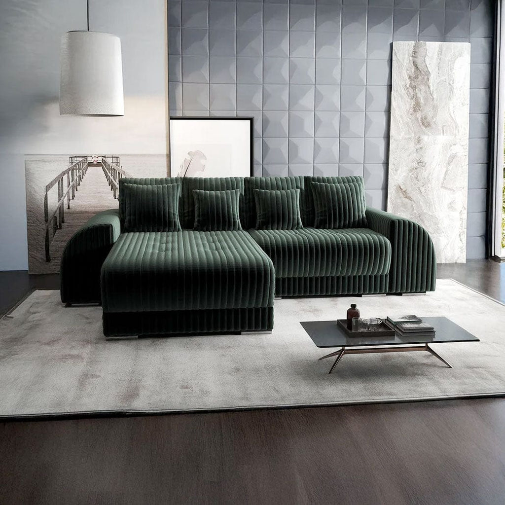 Colțar extensibil dumonde cu ladă de depozitare si sezut confortabil din spuma high-density, Verona Ambience Verde 290x185 cm