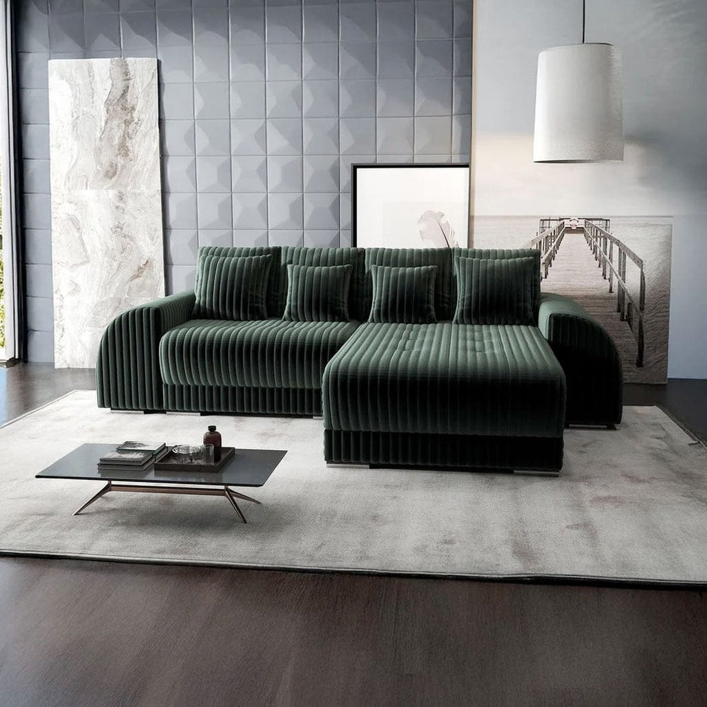 Colțar extensibil dumonde cu ladă de depozitare si sezut confortabil din spuma high-density, Verona Ambience Verde II 290x185 cm