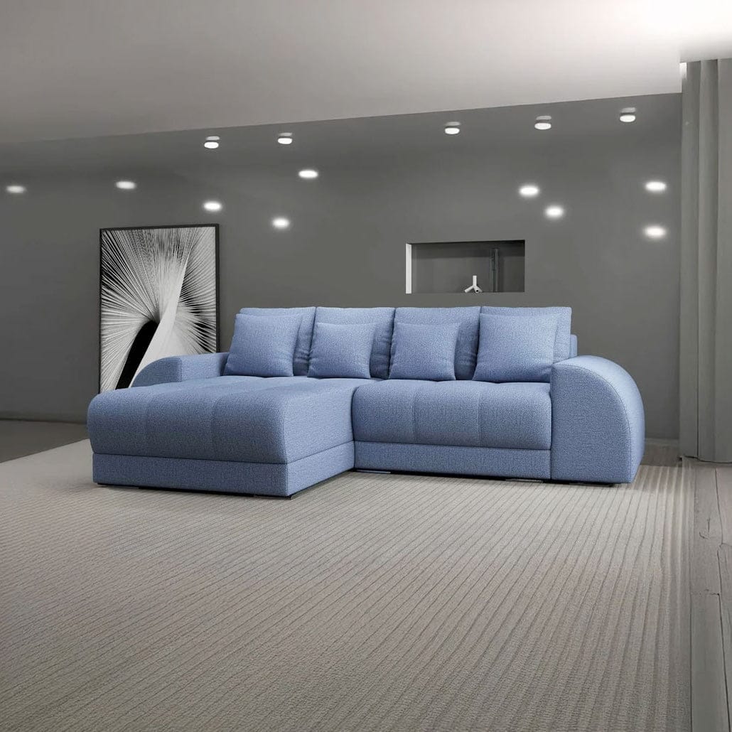 Colțar extensibil dumonde cu ladă de depozitare si sezut confortabil din spuma high-density, Verona Enjoy Albastru 290x185 cm