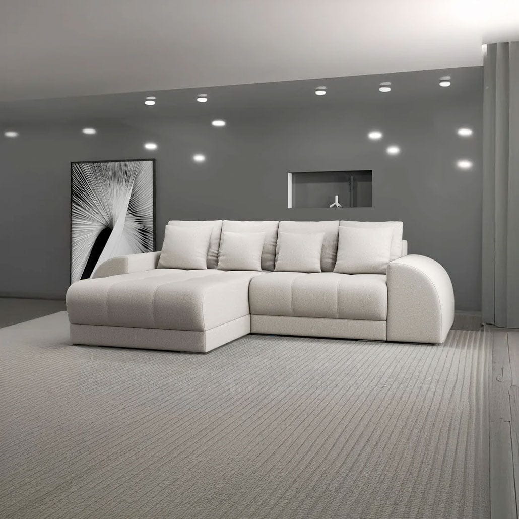Colțar extensibil dumonde cu ladă de depozitare si sezut confortabil din spuma high-density, Verona Enjoy Bej 290x185 cm