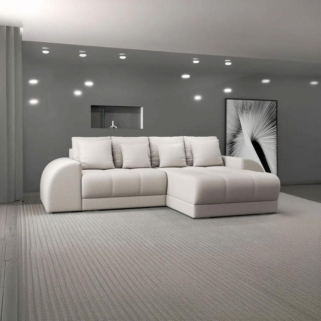 Colțar extensibil dumonde cu ladă de depozitare si sezut confortabil din spuma high-density, Verona Enjoy Bej II 290x185 cm