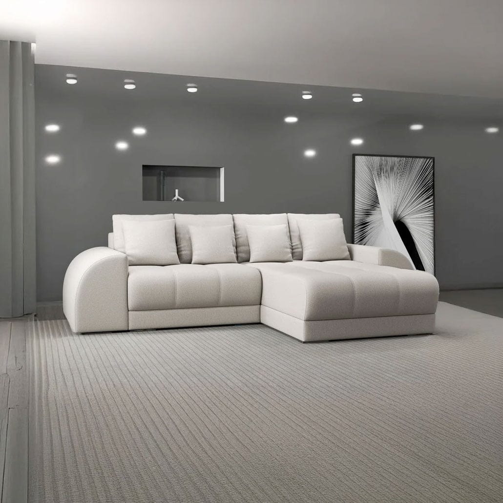 Colțar extensibil dumonde cu ladă de depozitare si sezut confortabil din spuma high-density, Verona Enjoy Bej II 290x185 cm