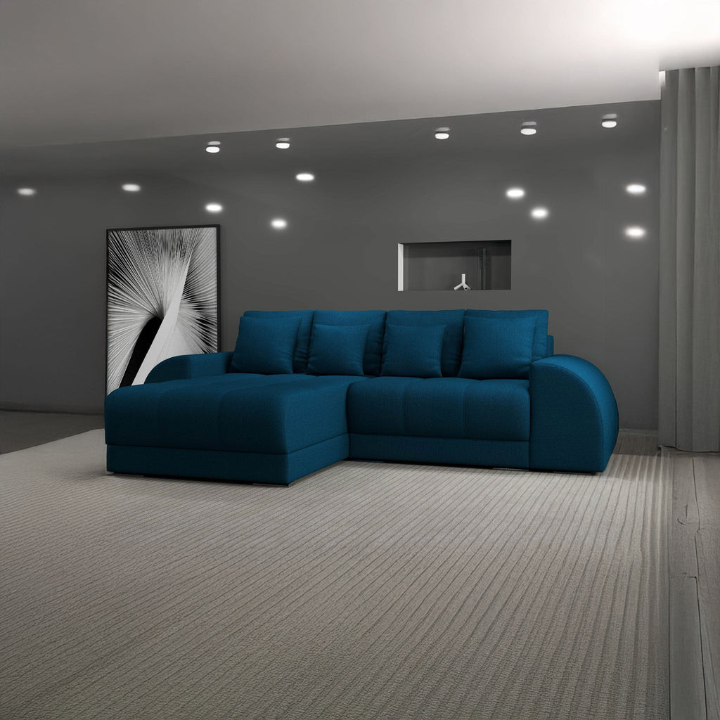 Colțar extensibil dumonde cu ladă de depozitare si sezut confortabil din spuma high-density, Verona Enjoy Petrol 290x185 cm