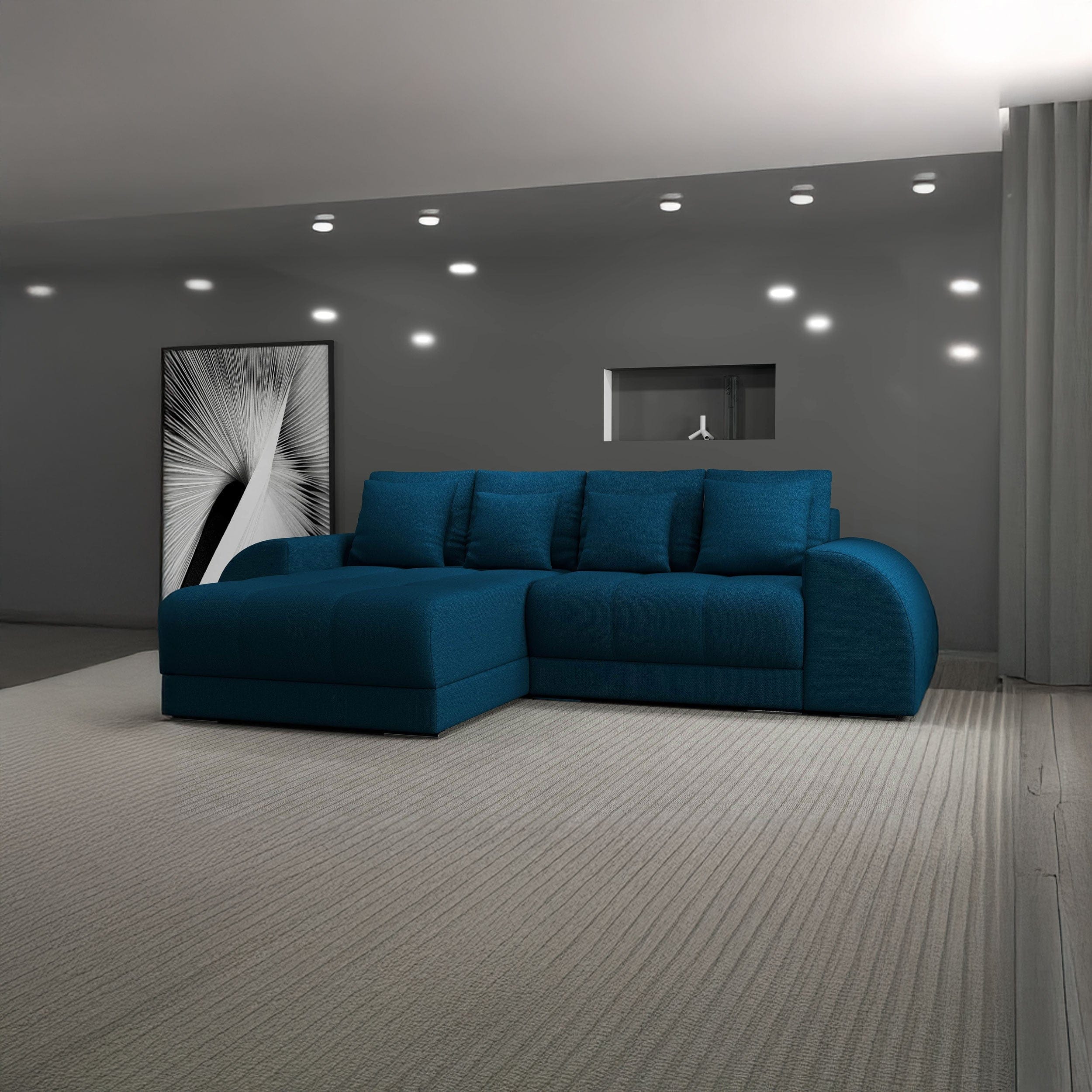 Colțar extensibil dumonde cu ladă de depozitare si sezut confortabil din spuma high-density, Verona Enjoy Petrol 290x185 cm