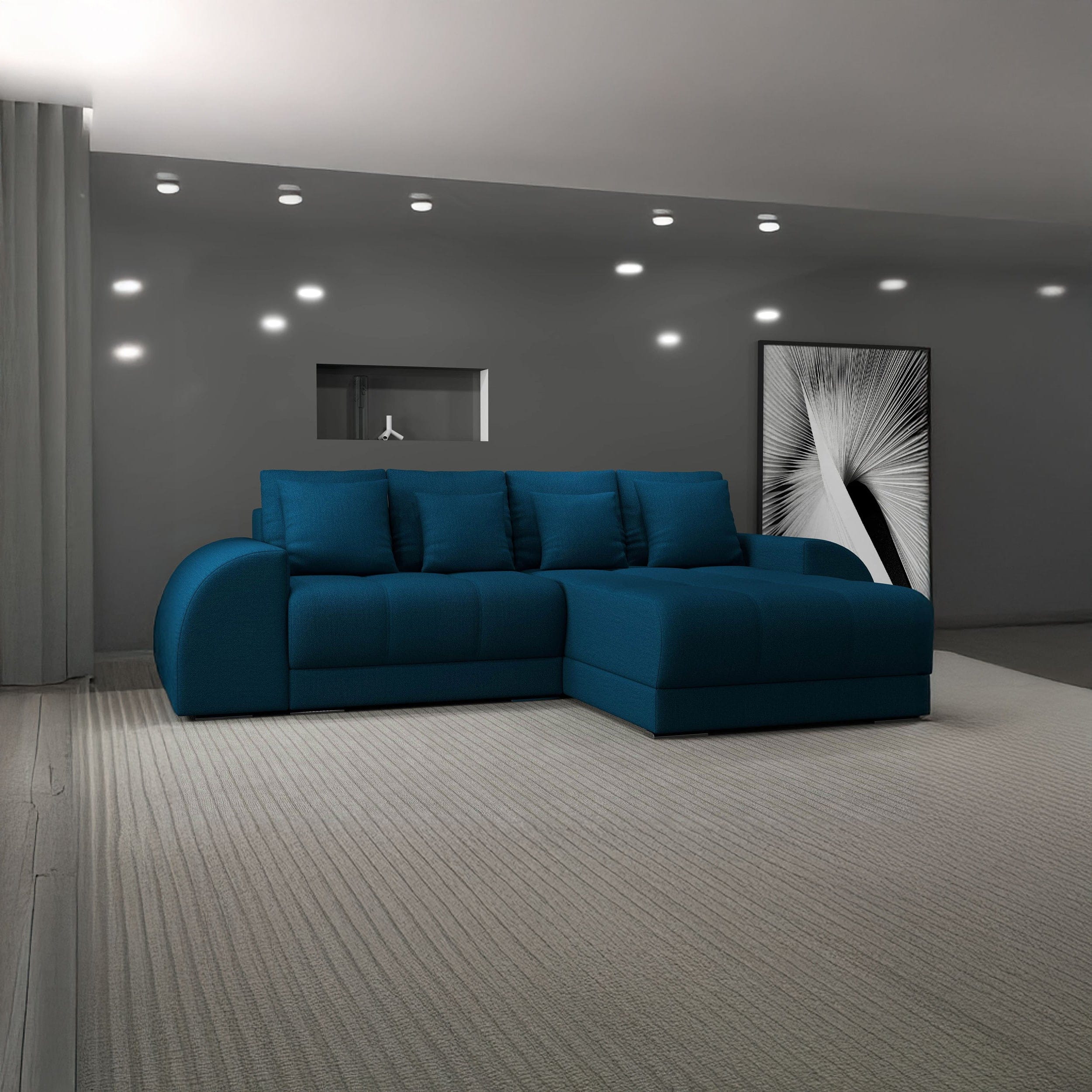 Colțar extensibil dumonde cu ladă de depozitare si sezut confortabil din spuma high-density, Verona Enjoy Petrol II 290x185 cm