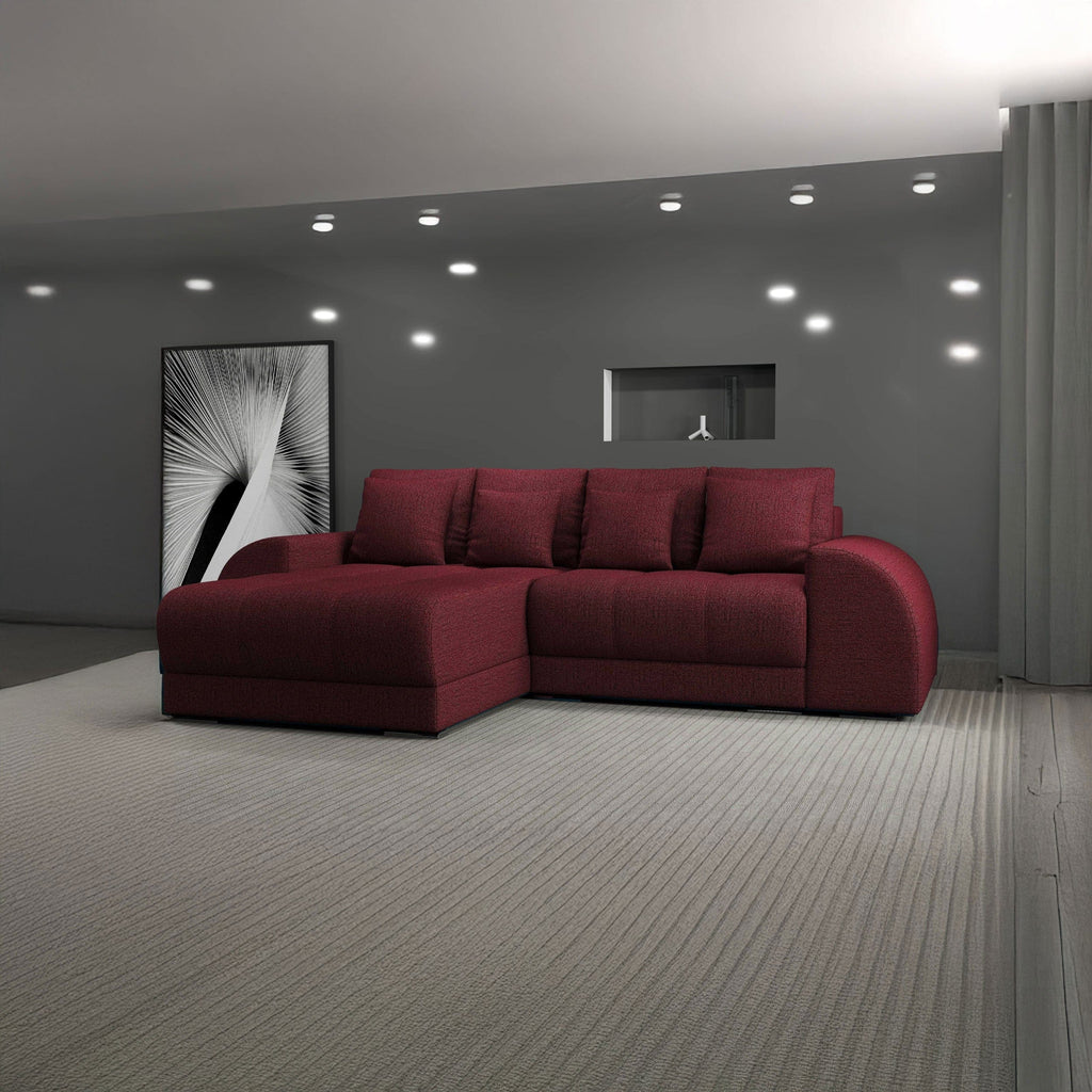 Colțar extensibil dumonde cu ladă de depozitare si sezut confortabil din spuma high-density, Verona Enjoy Rosu 290x185 cm