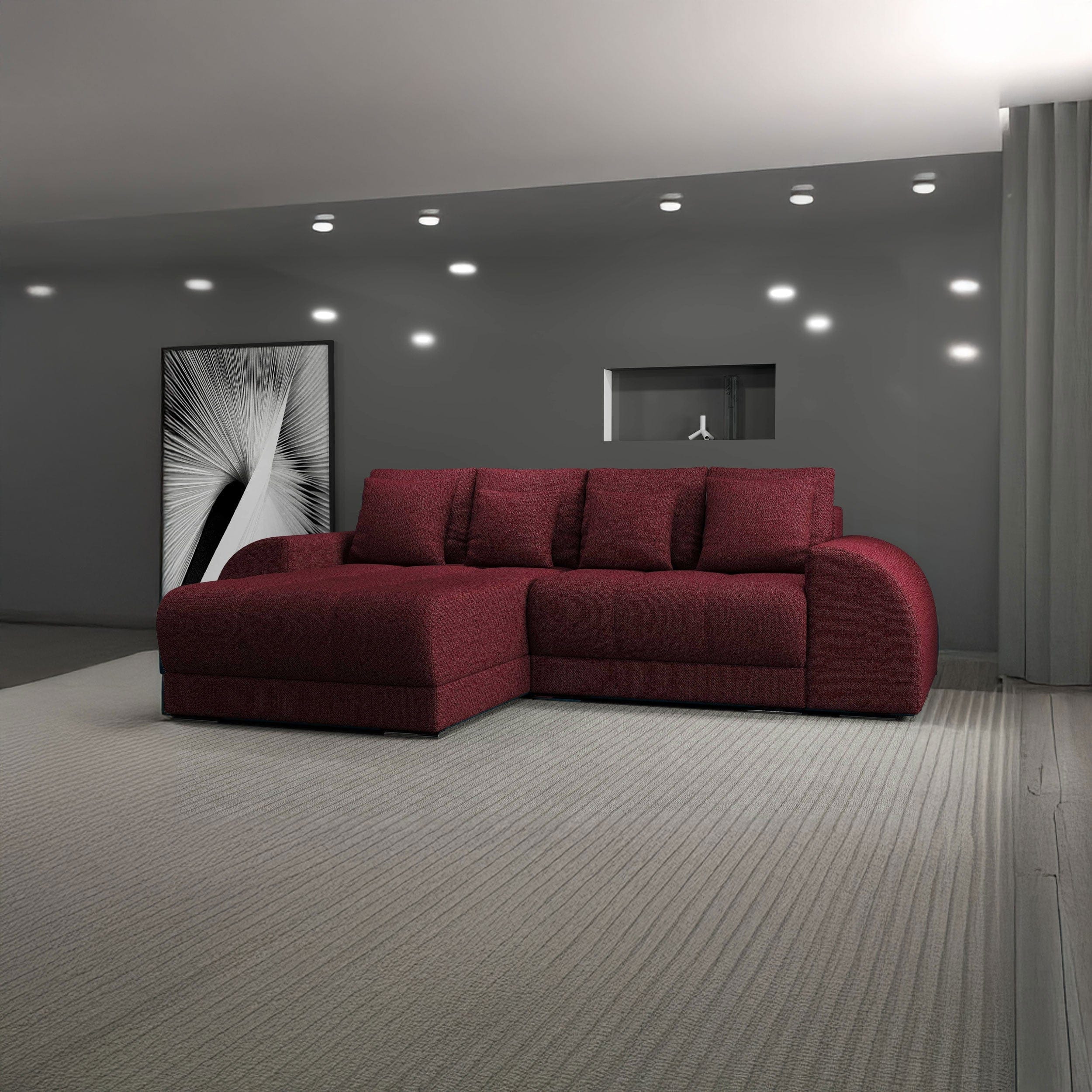 Colțar extensibil dumonde cu ladă de depozitare si sezut confortabil din spuma high-density, Verona Enjoy Rosu 290x185 cm
