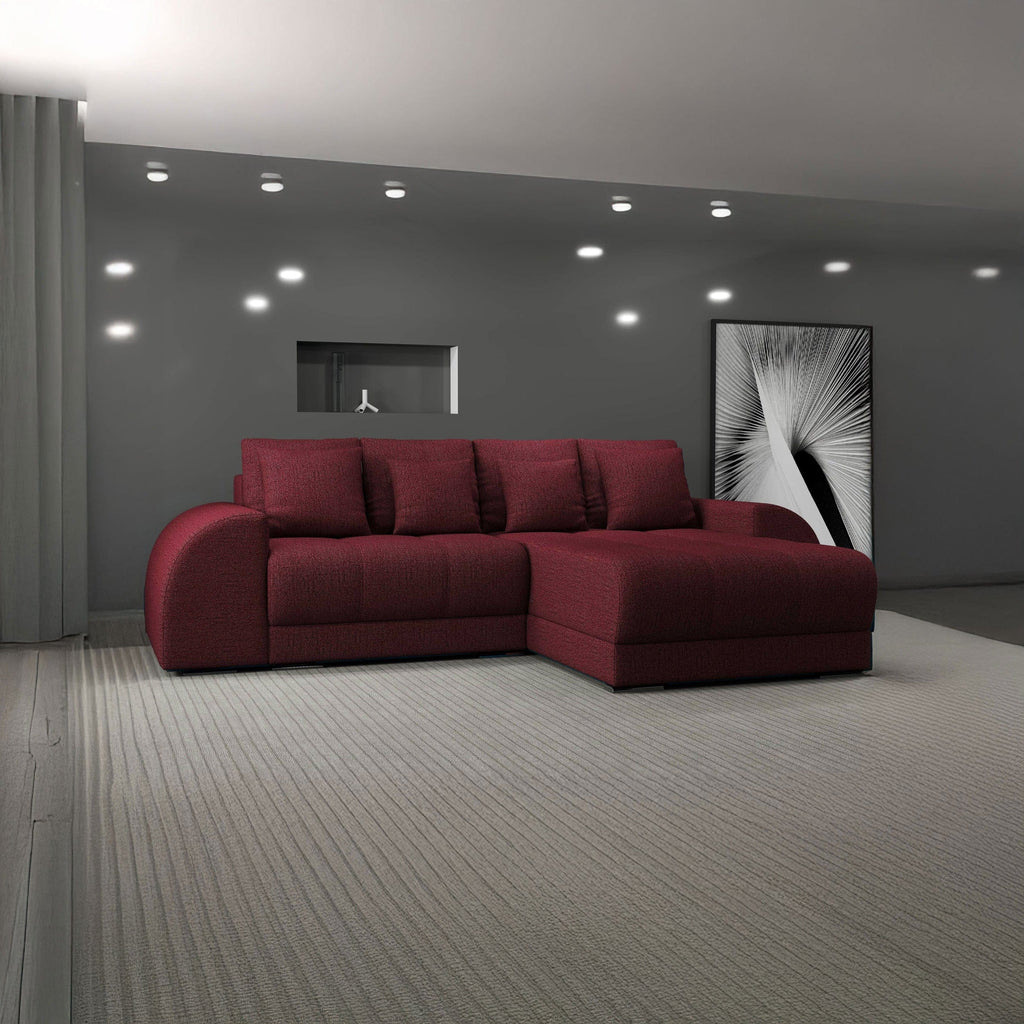 Colțar extensibil dumonde cu ladă de depozitare si sezut confortabil din spuma high-density, Verona Enjoy Rosu II 290x185 cm