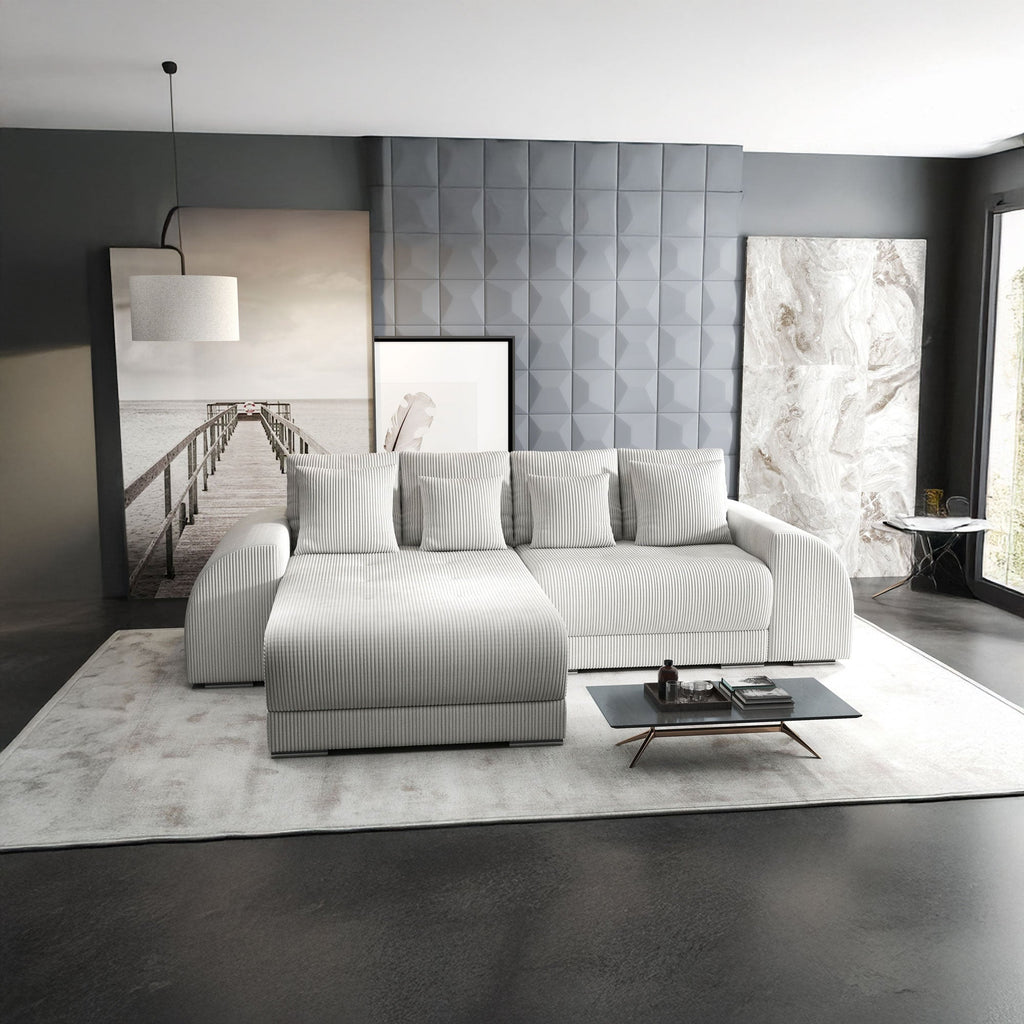 Colțar extensibil dumonde cu ladă de depozitare si sezut confortabil din spuma high-density, Verona Zoom Crem 290x185 cm