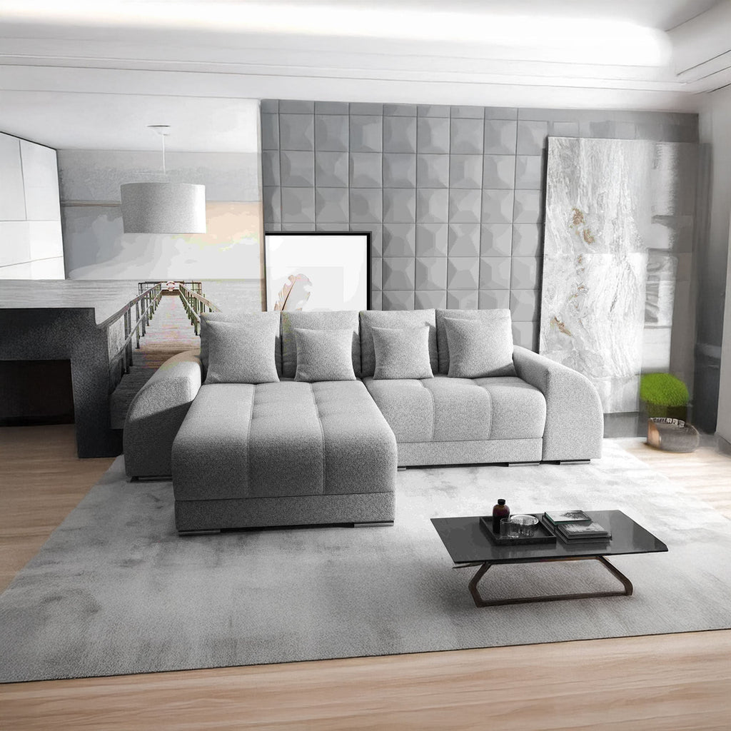 Colțar extensibil dumonde cu ladă de depozitare si sezut confortabil din spuma high-density, Verona Euphoria Dove 290x185 cm