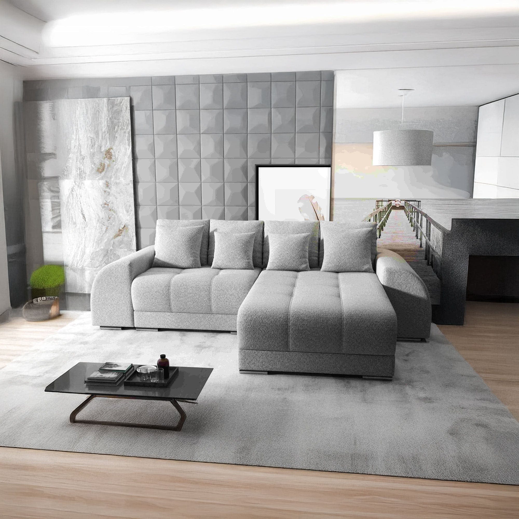 Colțar extensibil dumonde cu ladă de depozitare si sezut confortabil din spuma high-density, Verona Euphoria Dove II 290x185 cm