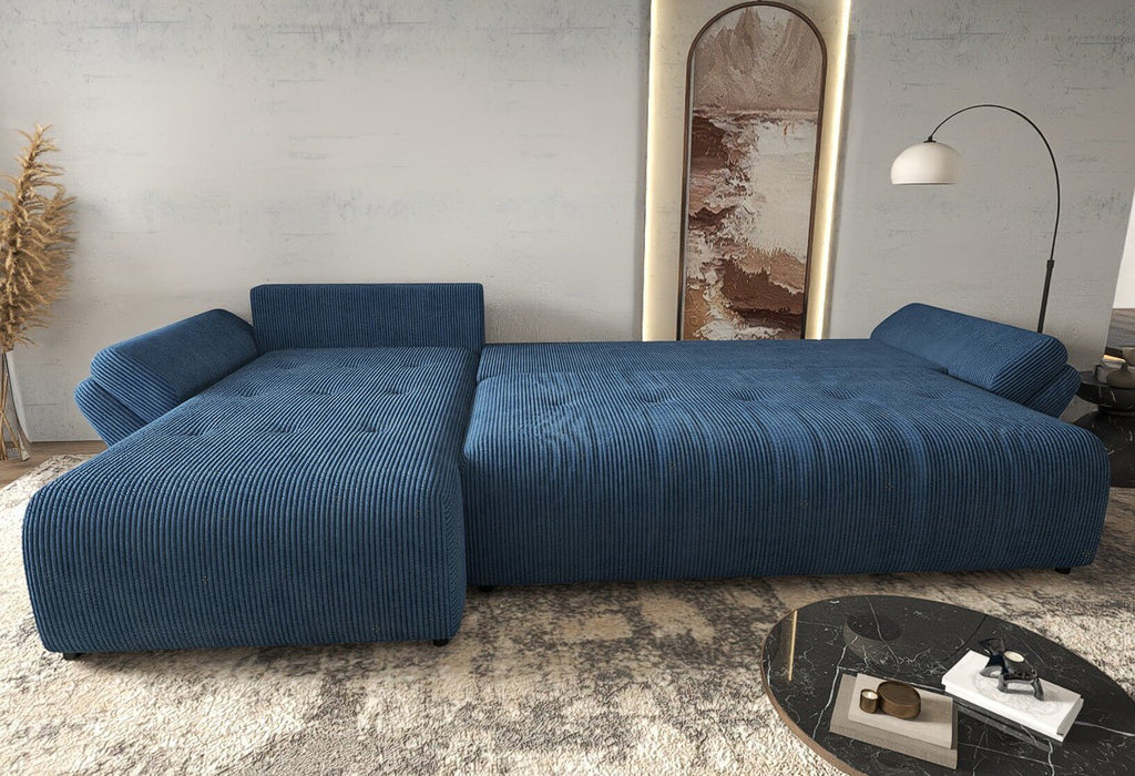 Colțar extensibil dumonde cu ladă de depozitare si sezut confortabil din spuma high-density, Berlin XL Zoom Blue 350x185 cm