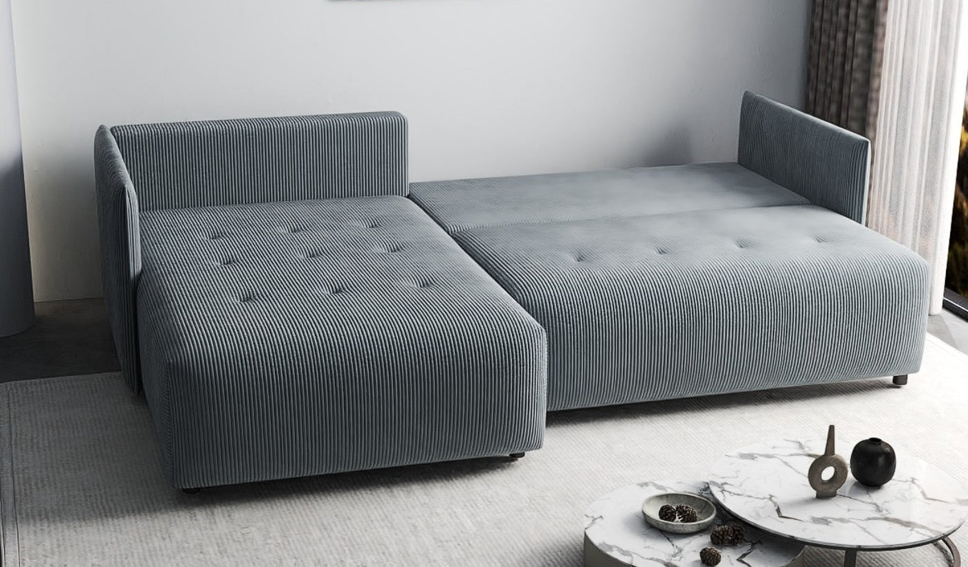 Colțar extensibil dumonde cu ladă de depozitare si sezut confortabil din spuma high-density, Malta Zoom Grey 235x185 cm