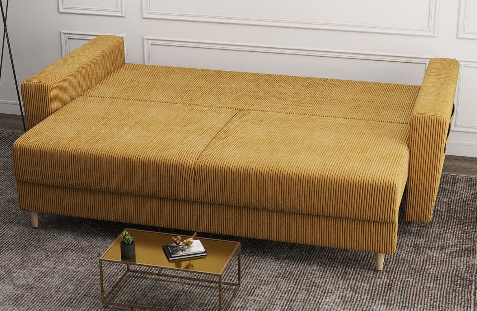 Canapea extensibilă dumonde cu ladă de depozitare si sezut confortabil din spuma high-density, Summer Zoom Mustar 225x100 cm