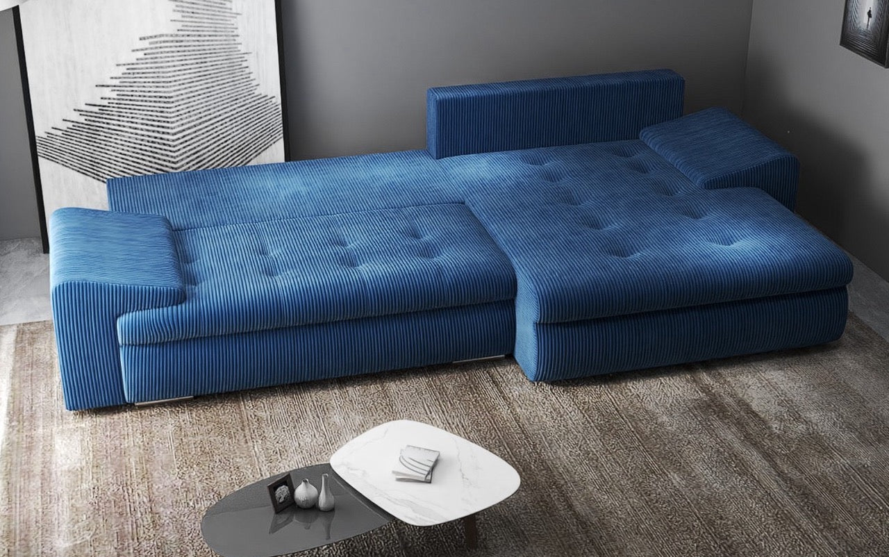 Colțar extensibil dumonde cu ladă de depozitare si sezut confortabil din spuma high-density, Leonardo Zoom Albastru 260x185 cm II