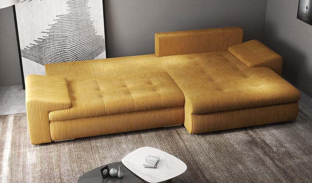 Colțar extensibil dumonde cu ladă de depozitare si sezut confortabil din spuma high-density, Leonardo Zoom Mustar 260x185 cm II
