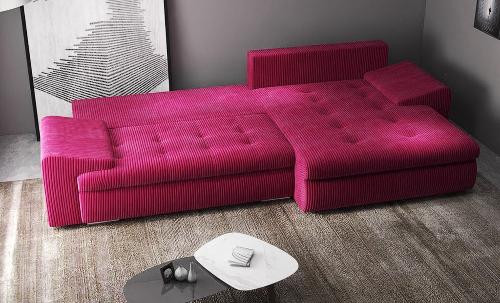Colțar extensibil dumonde cu ladă de depozitare si sezut confortabil din spuma high-density, Leonardo Zoom Rosu 260x185 cm II
