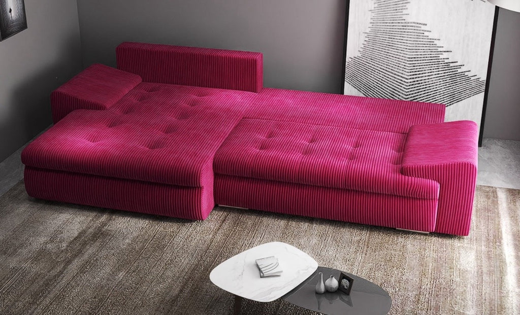 Colțar extensibil dumonde cu ladă de depozitare si sezut confortabil din spuma high-density, Leonardo Zoom Rosu 260x185 cm