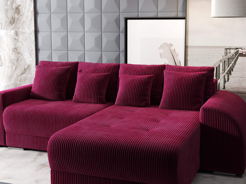 Colțar extensibil dumonde cu ladă de depozitare si sezut confortabil din spuma high-density, Verona Zoom Rosu II 290x185 cm
