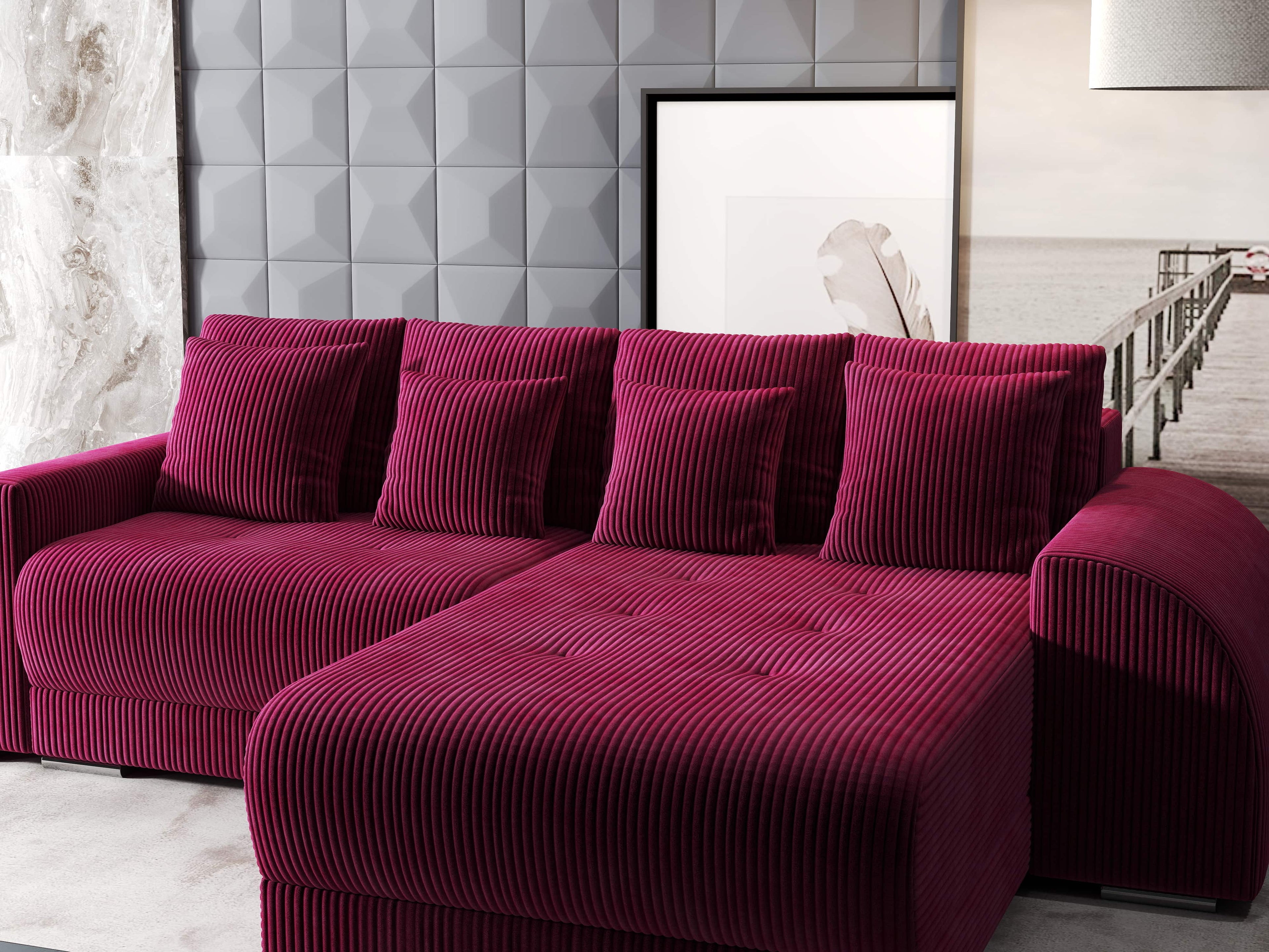 Colțar extensibil dumonde cu ladă de depozitare si sezut confortabil din spuma high-density, Verona Zoom Rosu II 290x185 cm