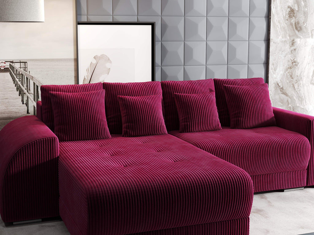 Colțar extensibil dumonde cu ladă de depozitare si sezut confortabil din spuma high-density, Verona Zoom Rosu 290x185 cm