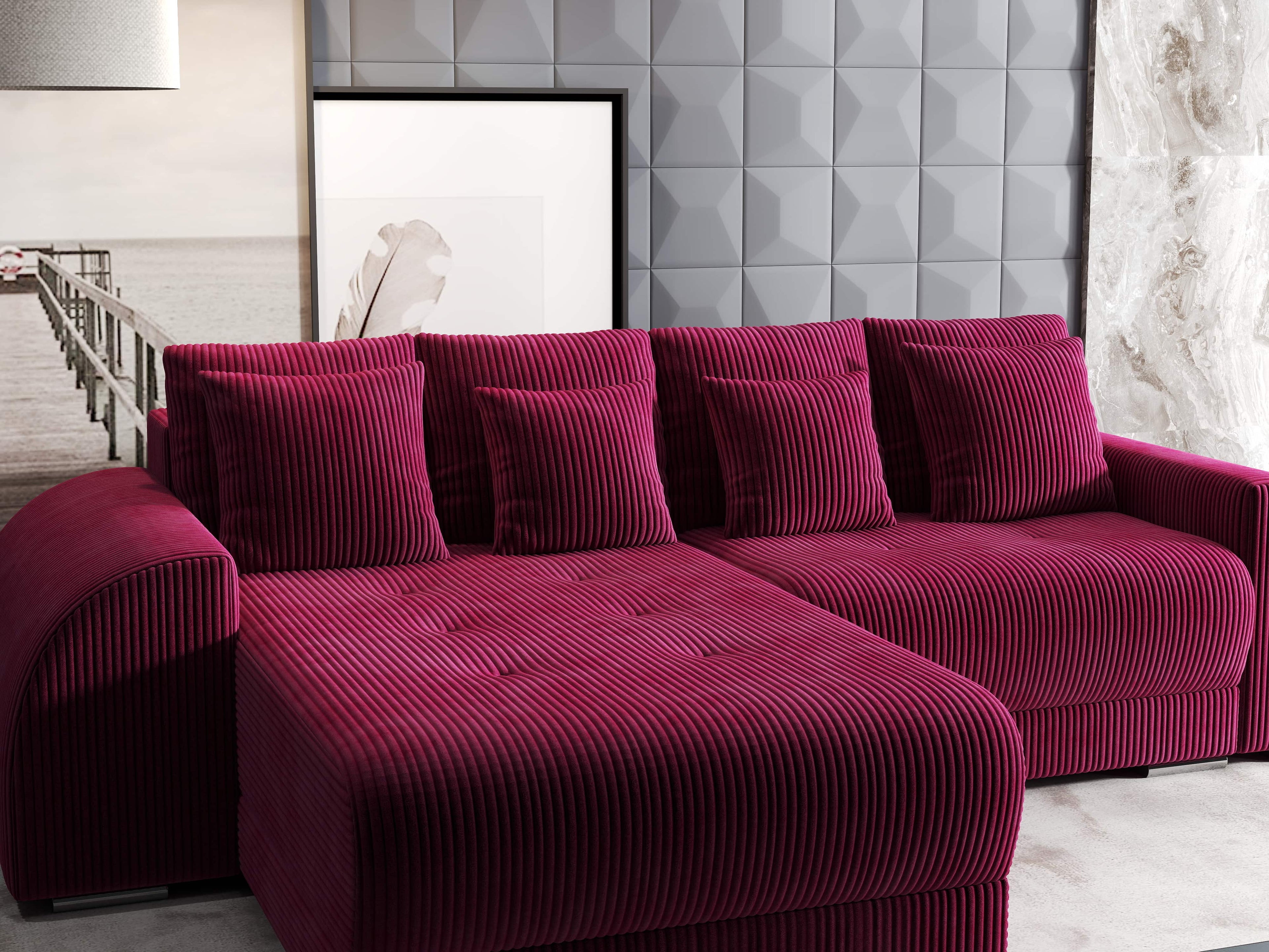 Colțar extensibil dumonde cu ladă de depozitare si sezut confortabil din spuma high-density, Verona Zoom Rosu 290x185 cm