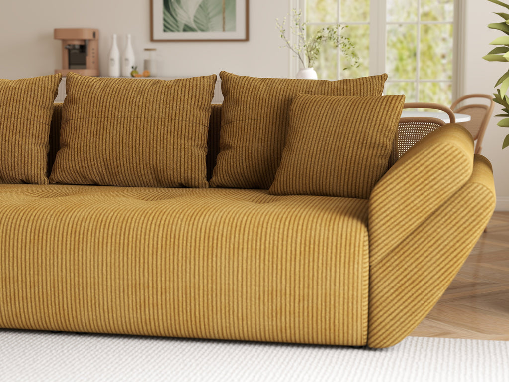 Canapea extensibilă dumonde cu ladă de depozitare si sezut confortabil din spuma high-density, Berlin Zoom Mustar 250x100 cm