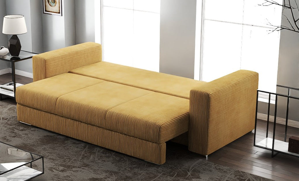 Canapea extensibilă dumonde cu ladă de depozitare si sezut confortabil din spuma high-density, Gloria Zoom Mustar 240x100 cm