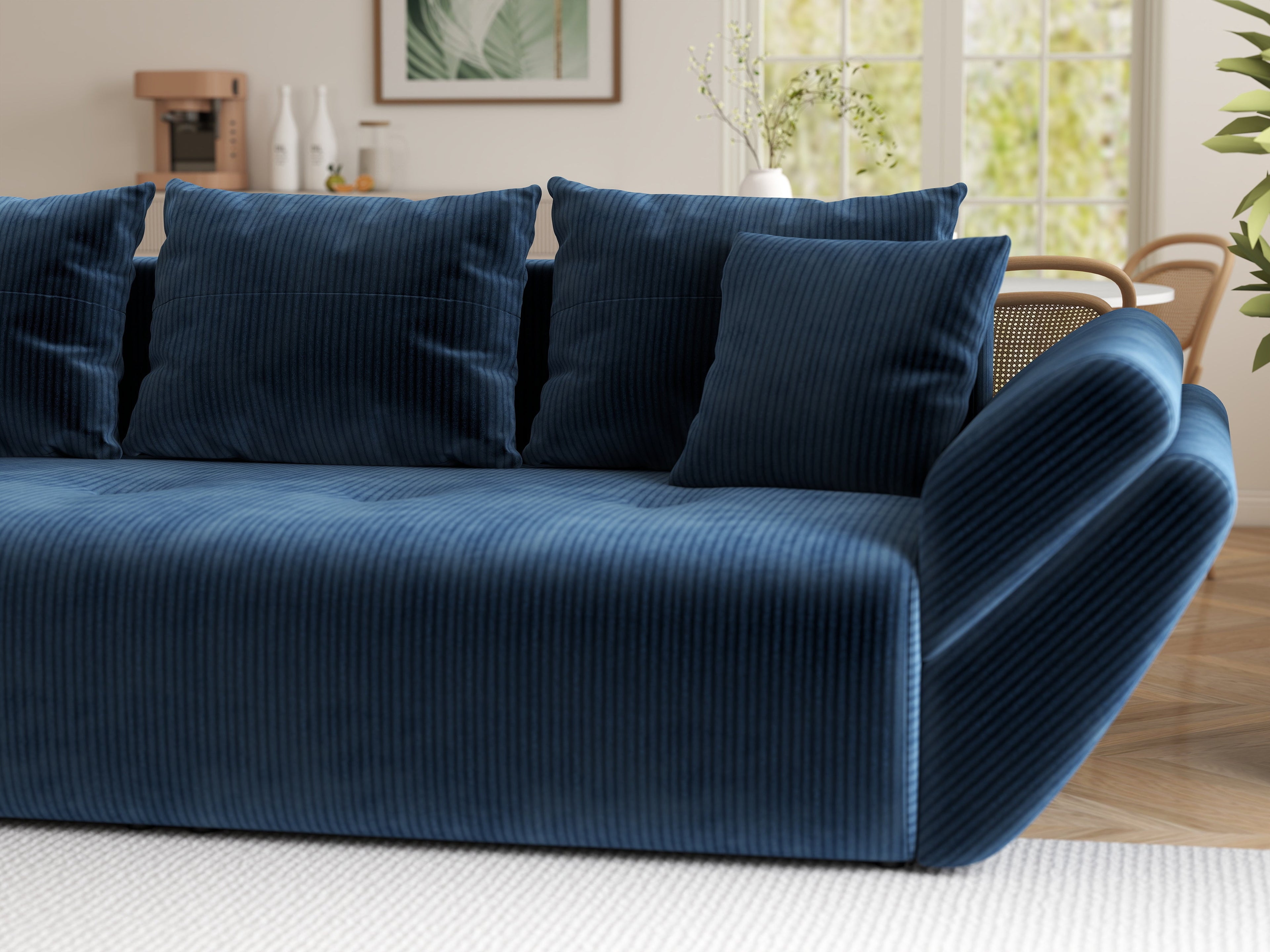 Canapea extensibilă dumonde cu ladă de depozitare si sezut confortabil din spuma high-density, Berlin Zoom Blue 250x100 cm