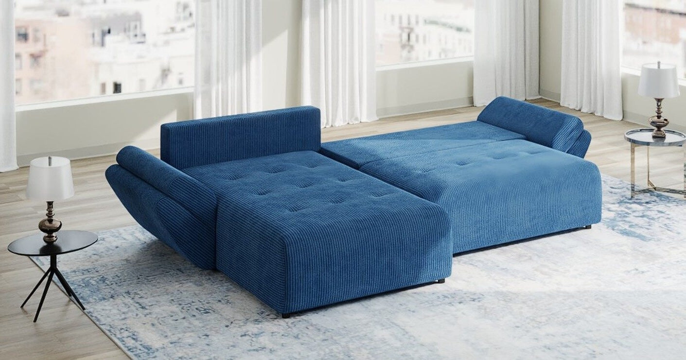 Colțar extensibil dumonde cu ladă de depozitare si sezut confortabil din spuma high-density, Berlin Zoom Albastru 280x185 cm II