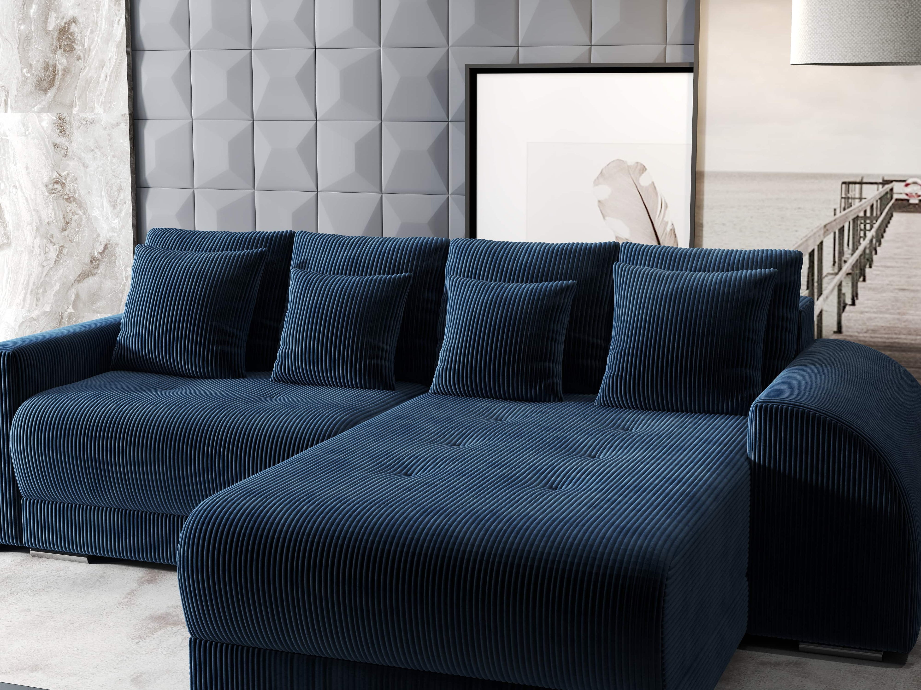 Colțar extensibil dumonde cu ladă de depozitare si sezut confortabil din spuma high-density, Verona Zoom Albastru II 290x185 cm