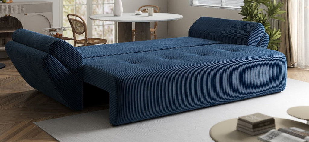 Canapea extensibilă dumonde cu ladă de depozitare si sezut confortabil din spuma high-density, Berlin Zoom Blue 250x100 cm