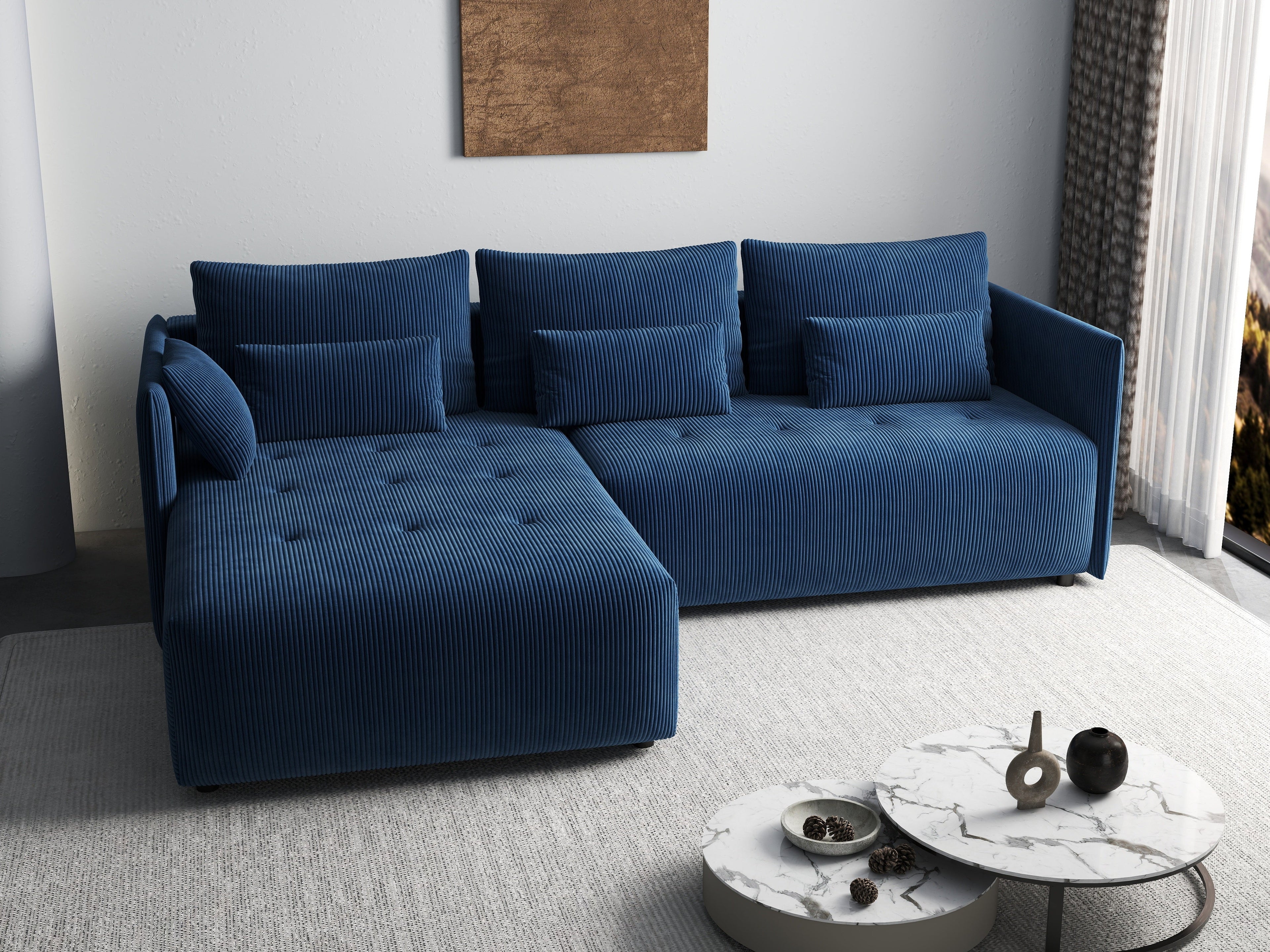 Colțar extensibil dumonde cu ladă de depozitare si sezut confortabil din spuma high-density, Malta Zoom Blue II 235x185 cm