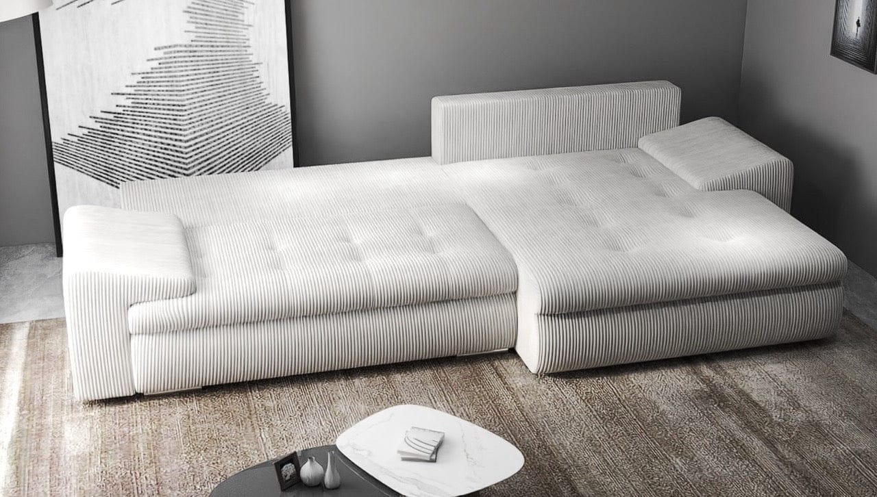 Colțar extensibil dumonde cu ladă de depozitare si sezut confortabil din spuma high-density, Leonardo Zoom Crem 260x185 cm II