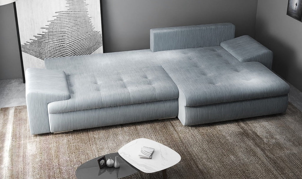 Colțar extensibil dumonde cu ladă de depozitare si sezut confortabil din spuma high-density, Leonardo Zoom Grey 260x185 cm II