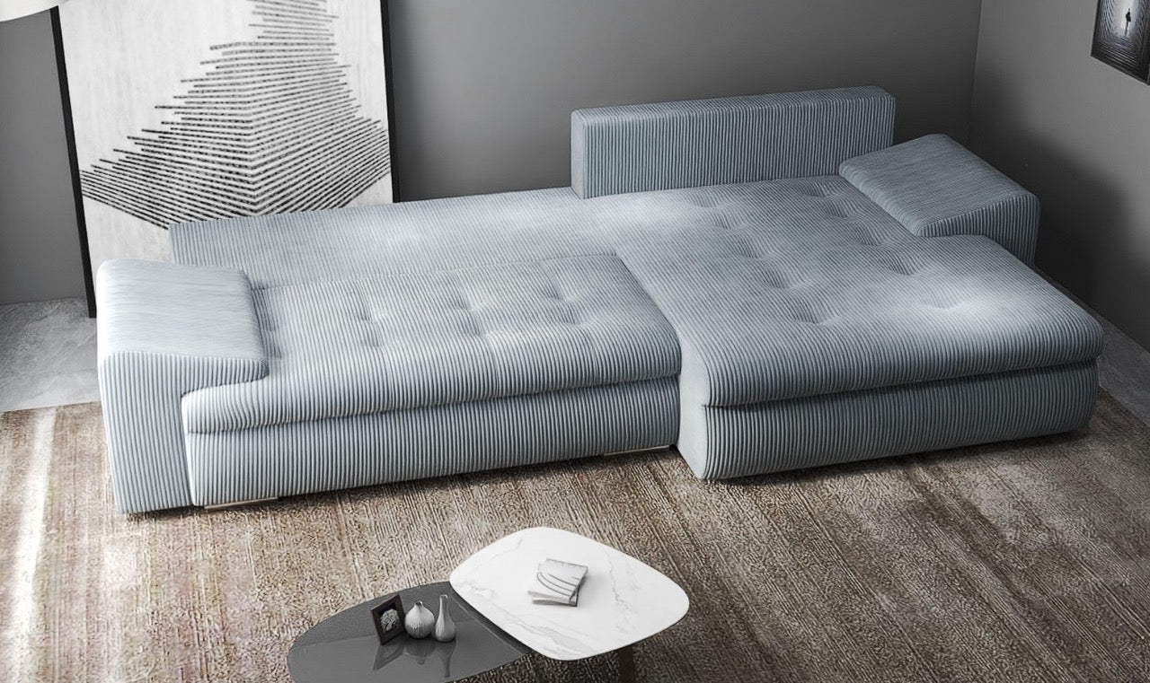 Colțar extensibil dumonde cu ladă de depozitare si sezut confortabil din spuma high-density, Leonardo Zoom Grey 260x185 cm II