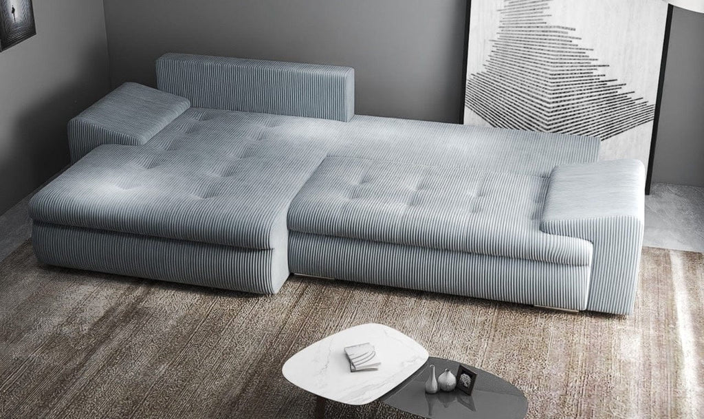 Colțar extensibil dumonde cu ladă de depozitare si sezut confortabil din spuma high-density, Leonardo Zoom Grey 260x185 cm