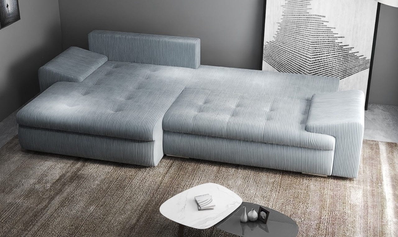 Colțar extensibil dumonde cu ladă de depozitare si sezut confortabil din spuma high-density, Leonardo Zoom Grey 260x185 cm
