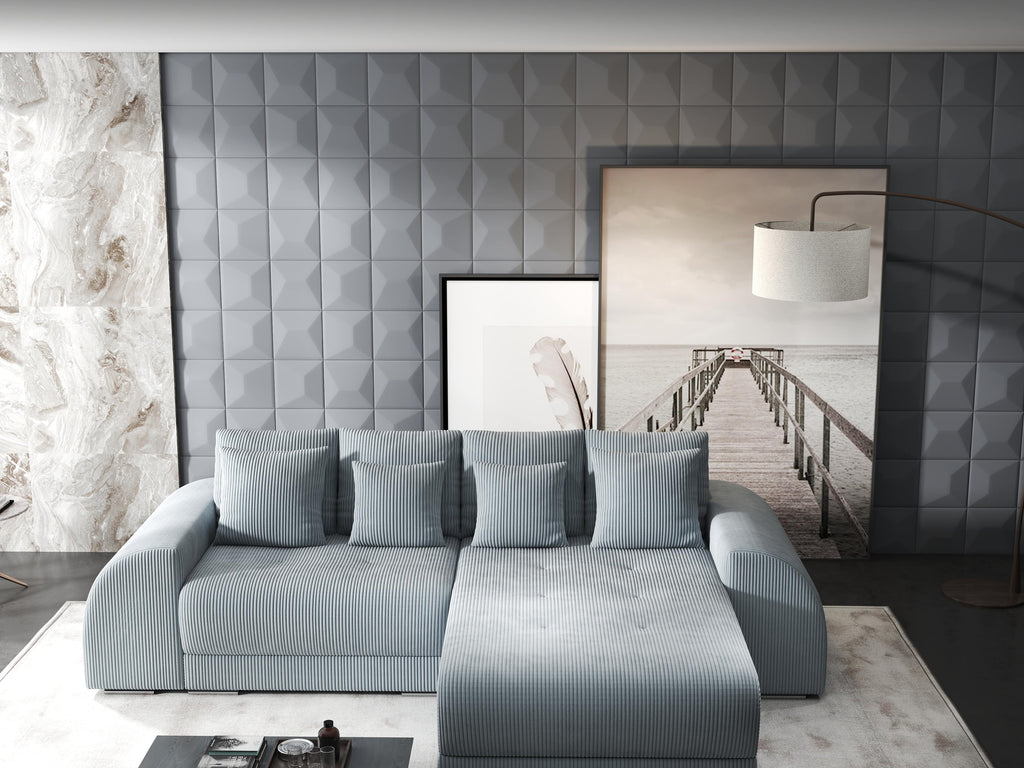 Colțar extensibil dumonde cu ladă de depozitare si sezut confortabil din spuma high-density, Verona Zoom Gri II 290x185 cm