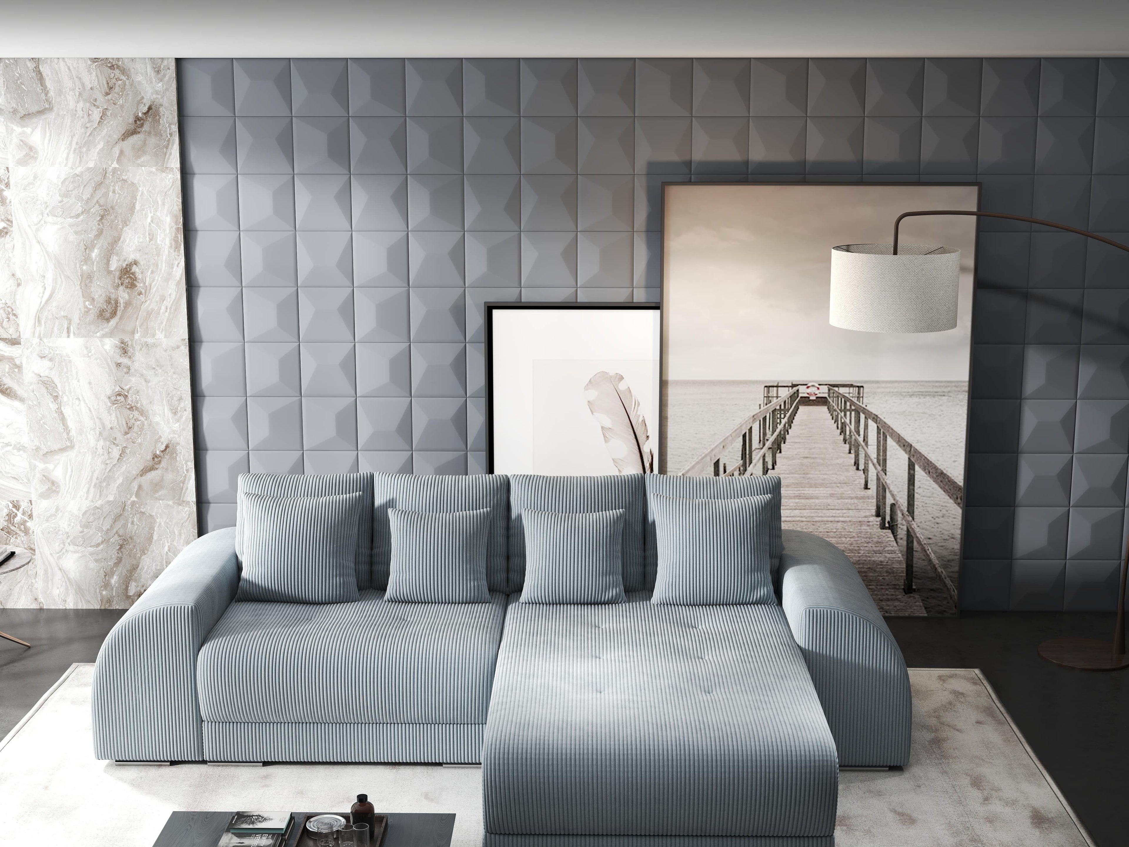 Colțar extensibil dumonde cu ladă de depozitare si sezut confortabil din spuma high-density, Verona Zoom Gri II 290x185 cm