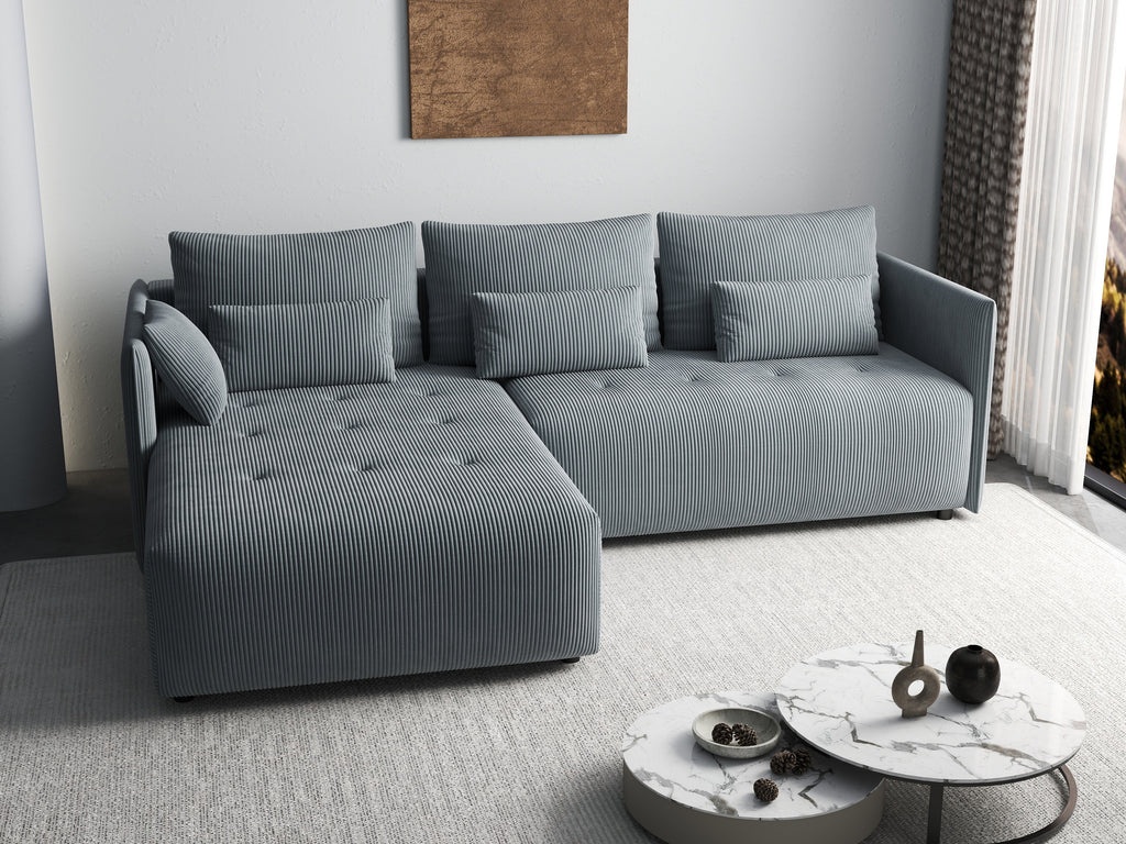 Colțar extensibil dumonde cu ladă de depozitare si sezut confortabil din spuma high-density, Malta Zoom Grey 235x185 cm